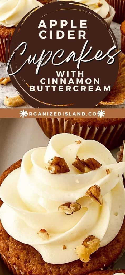 Hot Caramel Apple Cider Recipe, Brown Sugar Buttercream Frosting, Chocolate Fall Desserts, Apple Cider Cupcakes, Brown Sugar Buttercream, Cupcakes With Buttercream Frosting, Cinnamon Buttercream, Cupcakes With Buttercream, Recipes Using Cake Mix