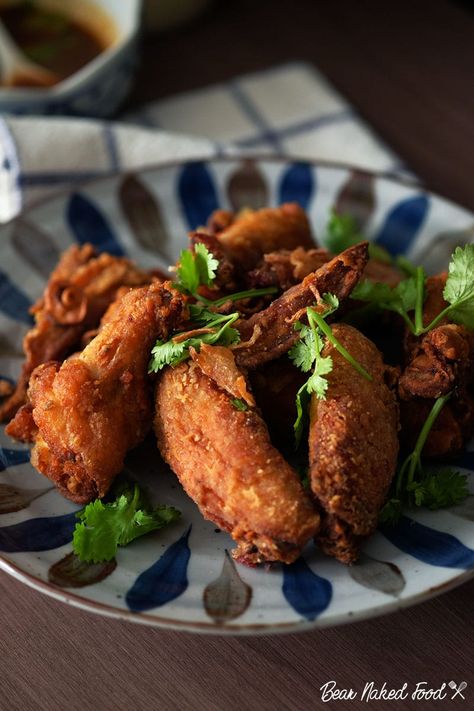 Crispy Thai Fried Chicken Wings | Bear Naked Food Thai Fried Chicken, Meat Marinade, Crispy Pork Belly, Meat Appetizers, Fried Chicken Wings, Crispy Pork, Fried Chicken Recipes, Chicken Wing Recipes, Wing Recipes