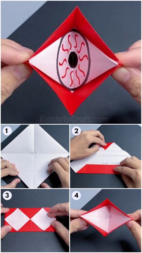 How To Make Paper Eye For Kids At Home Origami Halloween, Origami Sheets, Halloween Origami, Make Your Own Paper, Kids At Home, How To Make Origami, Make Paper, Craft Paper, House Materials