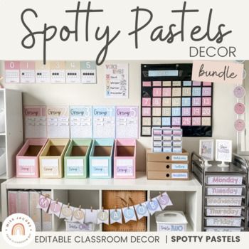 My brand-new, gorgeous Spotty Pastels Classroom decor bundle will add the perfect, gentle splash of joy and color to your 2022 Classroom!Designed with a mix of B&W spots and a muted rainbow colour palette, this soft-hued pack is sure to bring a gentle vibrance to your 2022 classroom - perfect fo... Muted Rainbow Color Palette, Pastel Classroom Decor, Pastel Classroom, Word Wall Headers, Calm Classroom, Polka Dot Decor, Teacher Toolbox Labels, Classroom Decor Bundle, Modern Classroom