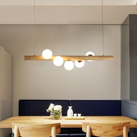 Contemporary Globe Light Diy Island, Linear Pendant Lighting, Pendant Light Kit, Recessed Lights, Lighting Tips, Wood Island, Kitchen Pendant, Linear Pendant Light, Wooden Chandelier