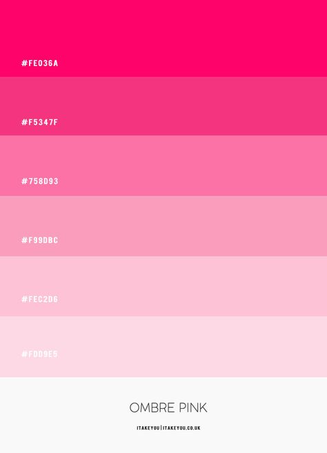 Gradient Pink Color Palette, Pink Palette Code, Ombre Shades Color Schemes, Google Calendar Hex Codes Pink, Pink Hex Color Palette, Pink Colours Shades, Shades Of Pink Hex Codes, Pink Shade Color Palette, Monochromatic Pink Color Palette