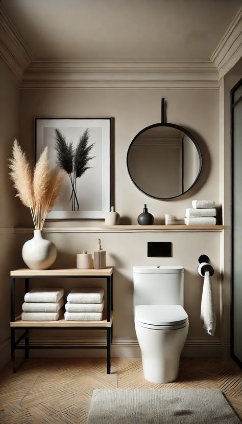 17+ Must-Try Over the Toilet Decor Ideas to Refresh Your Bathroom 🌱💡 Tiny Toilet Decor, Toilet Accessories Ideas, Over The Toilet Decor, Art Above Toilet, Toilet Decor Ideas, Monochromatic Bathroom, Bathroom Decor Toilet, Vintage Inspired Bathroom, Toilet Decor