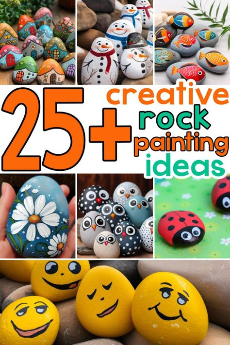 25+ Creative Rock Painting Ideas - Easy Peasy and Fun Rock Painting Templates, Rock Painting Patterns Templates Free Printable, Painted Rocks Ideas For Spring, Simple Rock Painting Ideas For Beginners, Rock Art Ideas River Stones Diy Projects, Easy Rock Painting Ideas For Beginners, Stone Painting Ideas Creative Rock Art, Painted Rocks Ideas Creative, One Little Project