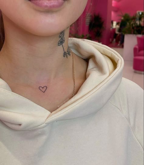 Tiny Tattoos On Neck, Neck Heart Tattoo, Tiny Neck Tattoos For Women, Mini Neck Tattoos, Heart Tattoo On Neck, Throat Tattoos Women Simple, Heart Neck Tattoo, Front Neck Tattoo, Love Heart Tattoo