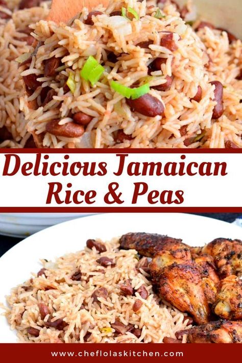 Jamaican Dinner, Jamaican Rice And Peas Recipe, Rice And Peas Recipe, Jamaican Rice And Peas, Jamaican Rice, Jamaica Food, Jamaican Cuisine, Peas Recipe, Jamaican Dishes