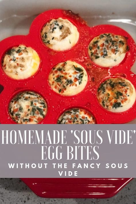 Homemade ‘Sous Vide’ Egg Bites – Without The Fancy Sous Vide via @ericaeckman Sou Vide Egg Bites Recipe, Sou Vide Eggs, Sous Vide Egg Bites Oven, Sous Vide Recipes Eggs, Diy Sous Vide, Sous Vide Egg Bites, Sous Vide Egg, Egg Bites Recipe, Sous Vide Recipes