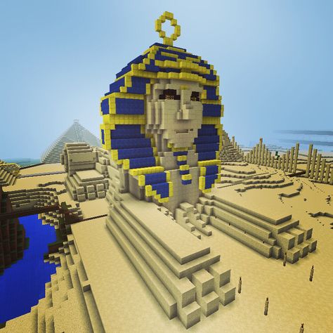 Minecraft Sphinx Sphinx Minecraft, Minecraft Sphinx Statue, Dessert Minecraft Build, Minecraft Pyramid Design, Egyptian Minecraft, Minecraft Egyptian Builds, Egypt Minecraft, Minecraft Pyramid, Minecraft Castle Blueprints