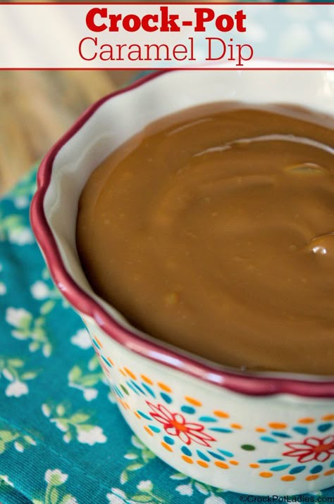 Crock-Pot Caramel Dip - Enjoy this simple and easy to make Crock-Pot Caramel Dip made in the slow cooker. Perfect for dipping apples, pretzels or drizzled over ice cream! YUM! [Gluten Free, Low Fat, Low Sodium & Vegetarian] #CrockPotLadies #CrockPot #SlowCooker #Caramel Carmel Dip For Apples Crock Pot, Crockpot Carmel For Apples, Crockpot Caramel, Crockpot Dips, Dip Crockpot, Dip Recipes Crockpot, Crockpot Desserts, Harvest Ideas, Fall Sweets