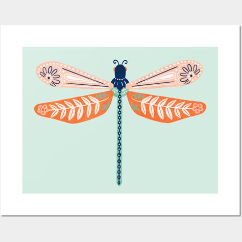 Folk art dragonfly in colours of blush and mint. -- Choose from our vast selection of art prints and posters to match with your desired size to make the perfect print or poster. Pick your favorite: Movies, TV Shows, Art, and so much more! Available in mini, small, medium, large, and extra-large depending on the design. For men, women, and children. Perfect for decoration. Dragonfly Folk Art, Felted Bowl, Dragonfly Illustration, Dragonfly Drawing, Art Dragonfly, Mint Walls, Dragonfly Painting, Dragonfly Wall Art, Felted Bowls