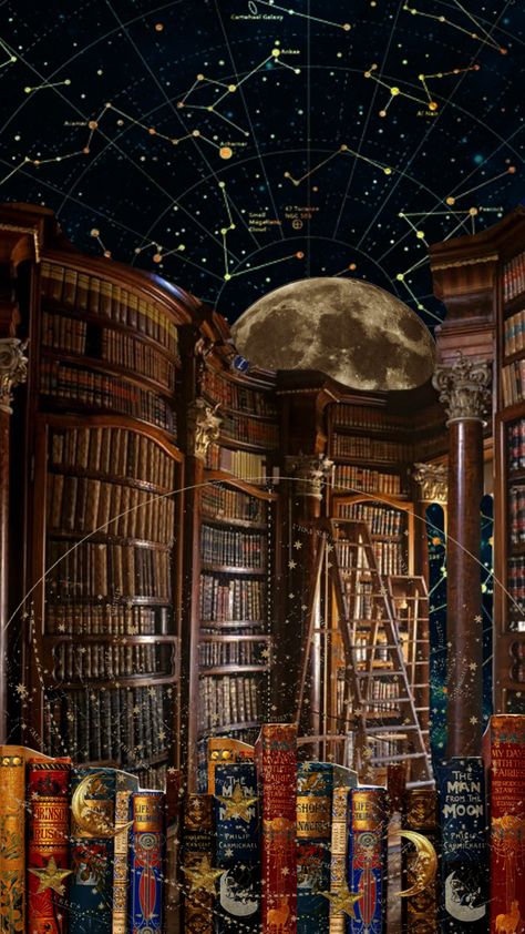 #celestial #books #library #harrypotter Magical Library Wallpaper, Celestial Library Aesthetic, Magic Library Wallpaper, Astronomy Library Aesthetic, Night Library Aesthetic, Huge Library Aesthetic, Mythical Library, Astronomy Library, Blue Library Aesthetic