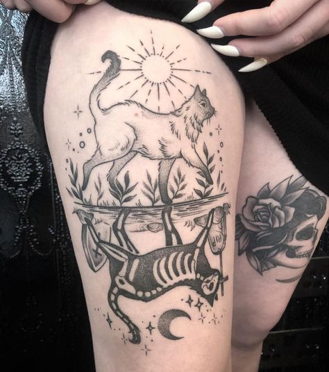 Kerrie Em Hibbert on Instagram: “This Feefal illustration is a firm favourite of mine! Thank you Holly for looking after it so beautifully. This is a healed photo and I…” Cat Knee Tattoo, Cat Walking, Tattoo Reference, Quality Tattoo, Skeleton Tattoos, Tasteful Tattoos, Tattoo Machines, Tattoo Equipment, Knee Tattoo