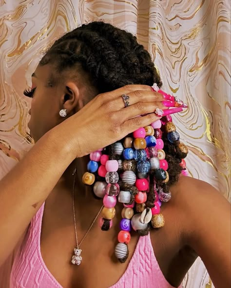 #valentines #locstyles Colorful Braids With Beads, Locs And Beads, Women Dreadlock Styles, Locs With Beads, Long Loc Styles, Braids Beads, Short Loc Styles, Hair Braid Patterns, Beautiful Black Hair