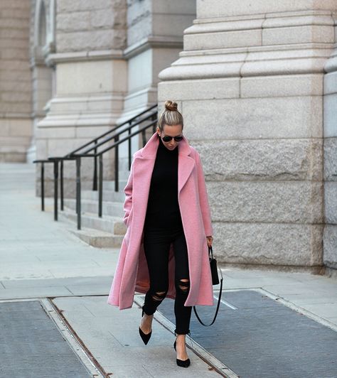 Coat: Kate Spade New York Madison Collection ℅ | Handbag: Kate Spade New York ℅ | Turtleneck: Similar | Denim: Express | Shoes: Marc Fisher (similar here) A few years ago, I would have said that pink Pink Coat Outfit Winter, Baby Pink Coat, Pink Coat Outfit, Blush Pink Coat, Brooklyn Blonde, Heavy Clothing, Coat Outfit, Pink Coat, Looks Black