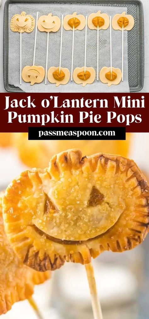 These adorable Jack o’Lantern Mini Pumpkin Pie Pops will be a huge hit this fall season! Such a fun twist on a holiday classic that will please the whole family! Mini Pumpkin Pies Recipe, Mini Pumpkin Pie, Pumpkin Cakes, Mini Tarts, Pie Pops, Mini Pumpkin Pies, Pumpkin Pies, Pie Crusts, Pumpkin Spice Syrup