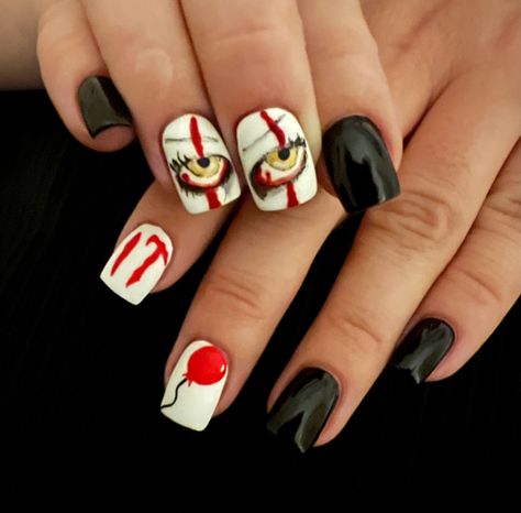 Horror Movies Nails, It Halloween Nails, Horror Movie Nails, Nails Horror, Movie Nails, Horror Nails, Nail Board, Halloween 3d, Halloween Nail