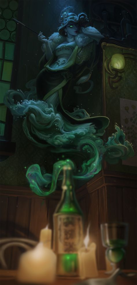 https://www.artstation.com/jessibean Green Fairy Absinthe, Absinthe Art, The Green Fairy, Green Fairy, Arte Fantasy, Fantasy Inspiration, Art Plastique, Fantasy Creatures, Dark Fantasy