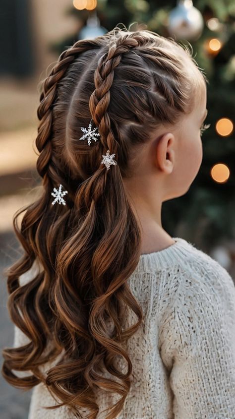 christmas hairstyles for kids Halle Hairstyles, Fun Christmas Hairstyles, Hairstyles For Kids Easy, Easy Christmas Hairstyles, Christmas Hairstyles For Kids, Creative Hair Styles, Holiday Hairstyles Easy, Quick Hairstyles For School, Diy Updo