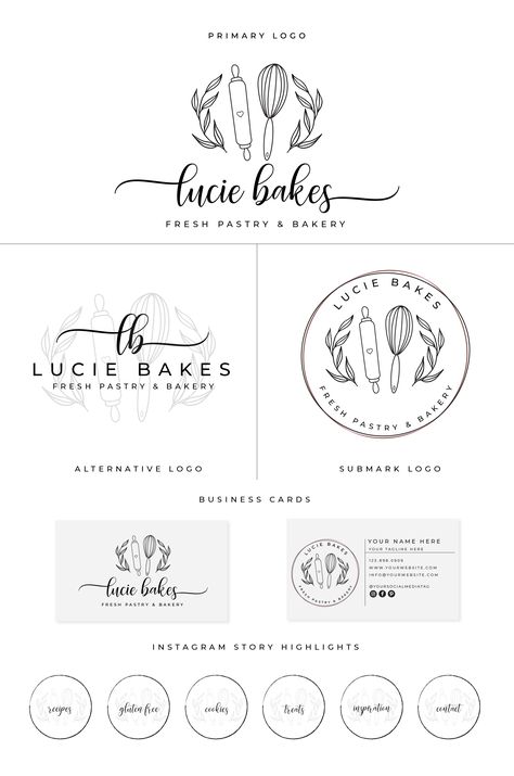 bakery logo set, baker logo, premade logo, food logo, business logo Bakers Logo, Aesthetic Baking Business Names, Christian Bakery Names, Logo For Pastry Business, Bakery Names Ideas Logo, Modern Bakery Logo, Dessert Logo Design Ideas, Bake Shop Logo, Baking Business Logo Ideas