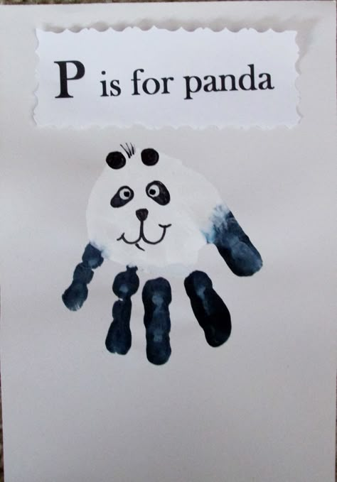 Panda Bear handprint Bear Art For Infants, P Is For Handprint Craft, Letter P Handprint, Zoo Animal Handprint Art, Zoo Animal Handprints, Bears Art Preschool, Panda Bear Preschool Craft, Panda Handprint Craft, Zoo Handprint Craft