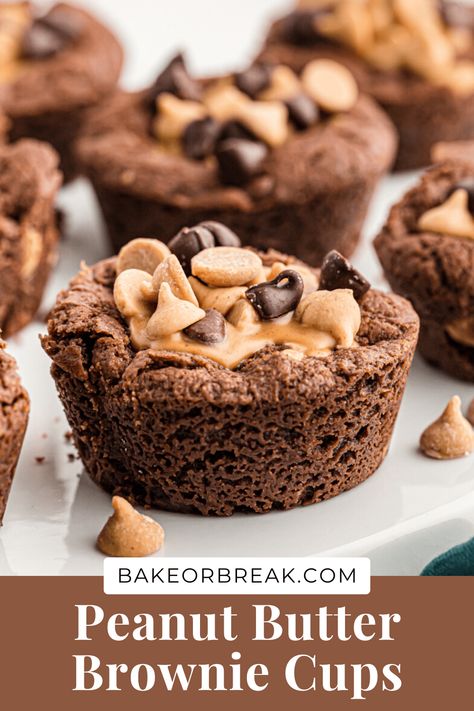 Peanut Butter Mousse Brownie Cups, Chocolate Peanut Butter Oatmeal Cups, Peanut Butter Brownie Cups, Brownie Cookie Cups, Peanut Butter Cup Brownies, Peanut Butter Bars Recipe, Brownies From Scratch, Mini Brownies, Brownie Cups