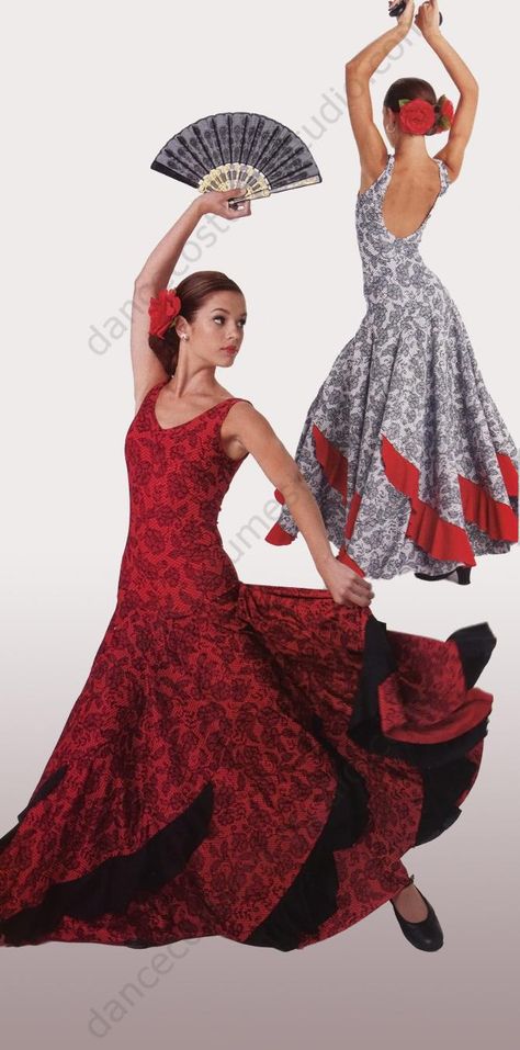 Flamenco Dance Dress, traditionally worn in Spain, as  formal dancewear Spanish Traditional Dress, Spain Traditional Dress, Traditional Spanish Dress, Spanish Dresses, Spain Dress, Flamenco Style Dress, Flamenco Dresses, Flamenco Costume, Ruffles Skirt