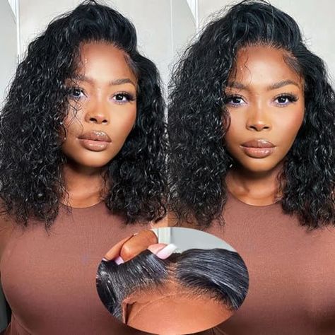 KeepMe 14 Inch Wear and Go Glueless Wigs Human Hair Pre Plucked Water Wave Bob Wig Human Hair Wigs 180% Density Glueless Wig Pre Cut Lace for Beginners 4x4 Lace Closure Wig for Women Water Wave Bob Wig, Water Wave Bob, 4x4 Lace Closure Wig, Human Wigs, Glueless Wigs, Closure Design, Glueless Wig, Wave Wig, Curly Lace Front Wigs