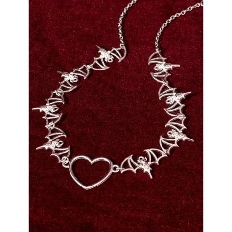 Trendy Silver Heart And Flying Bat Unisex Pendant Necklace - Length: Approximately 18" Without Extender; Approximately 20" With Extender Bat Choker, Double Strand Pearl Necklace, Flying Bat, Cuban Necklace, Moon Necklace Silver, Large Pendant Necklace, Heart Decor, Beaded Pendant Necklace, Silver 925 Necklace