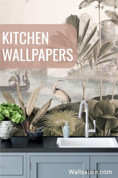 Vegetable Mural Wall Art, Wallpaper Behind Stove, Wallpaper Inside Cabinets Kitchen, Kitchen Murals Accent Walls, Mural In Kitchen, Kitchen Wallpaper Ideas Accent Wall, Kitchen With Wallpaper, Kitchen Wall Mural, Kitchen Wallpaper Design