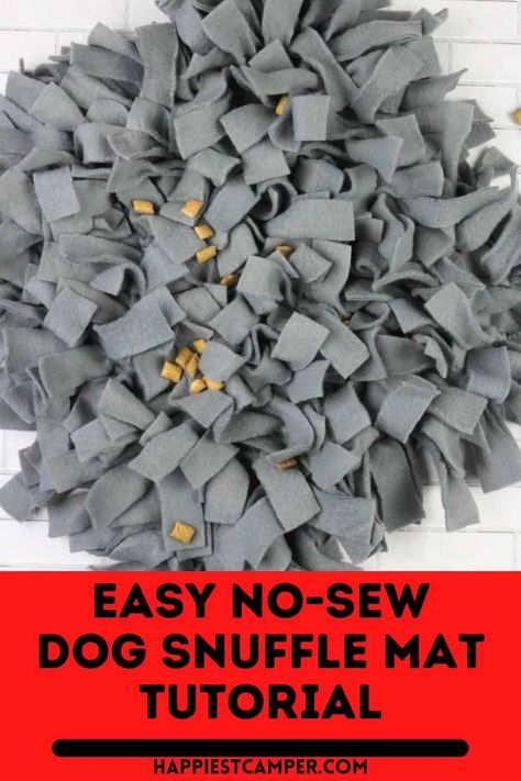 Take a break from the sewing machine with this fun Easy No-Sew Dog Snuffle Mat Tutorial! This simple no-sew project is perfect for when you want to spoil you pet. This little snuffle mat helps stimulate your dogs thinking while they play. Why pay in-store prices when you can make this yourself. You can make this in no time! DIY Dog projects. Easy No-Sew Dog Snuffle Mat Tutorial Easy To Make Dog Toys, Diy Dog Snuffle Toy, Homemade Dog Snuffle Mat, Dollar Tree Snuffle Mat, Homemade Snuffle Mat, Easy Diy Pet Toys, Crochet Snuffle Mat Pattern, Diy Puzzle Feeder For Dogs, Fleece Blanket Dog Toys