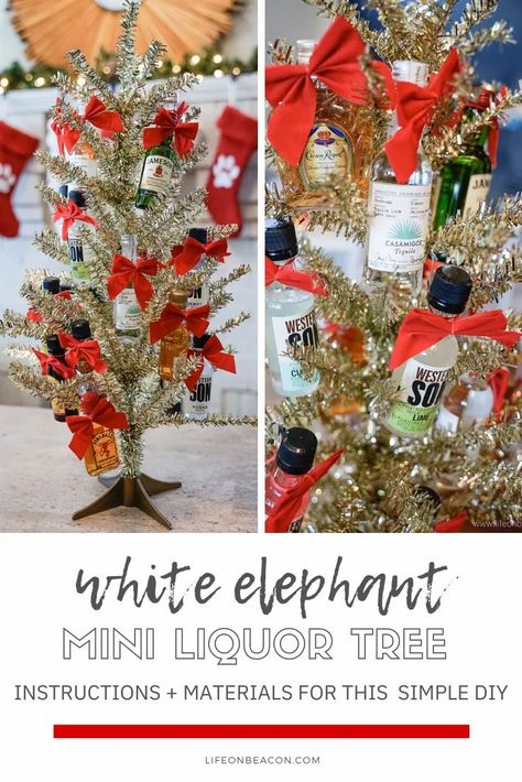 Clever Diy Christmas Gifts, Alcholic Drink Gifts Ideas, Mini Liquor Bottle Gifts, Alcohol Xmas Gift Ideas, Liquor Basket Ideas Christmas, Booze Gifts Christmas, Miniature Alcohol Bottles Gift Ideas, Mini Liquor Bottle Wreath, Liquor Bottle Christmas Tree