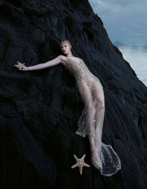 Water Nymphs, Mermaid Aesthetic, Beach Shoot, Vogue Japan, On The Rocks, Mermaid Fashion, Fashion Story, Photography Inspo, In Water