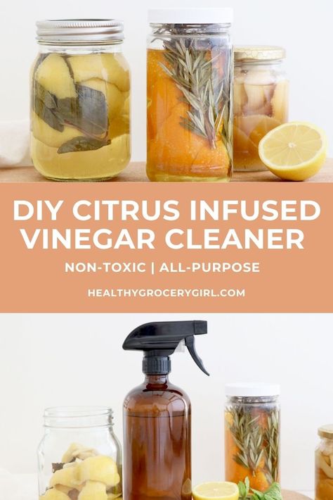 Non-toxic cleaner made with just a few at home ingredients! Grapefruit Cleaner Diy, Homemade Citrus Cleaner, Citrus Vinegar Cleaner, Citrus Cleaner, Infused Vinegars, Vinegar Cleaner, Citrus Recipes, Lemon Kitchen, Lemon Rosemary