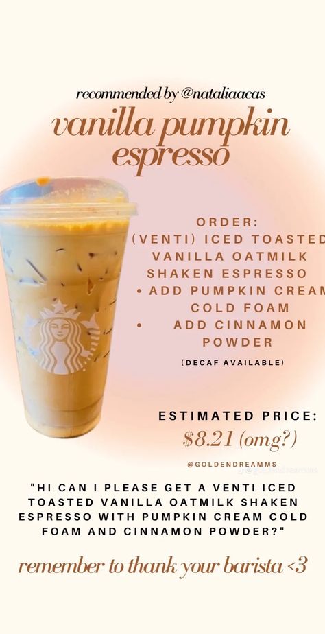 Pumpkin Espresso, Starbucks Fall Drinks, Starbucks Drink Menu, Fall Starbucks, Coffee Orders, Drinks Starbucks, Starbucks Hacks, Starbucks Secret Menu Recipes, Cold Starbucks Drinks