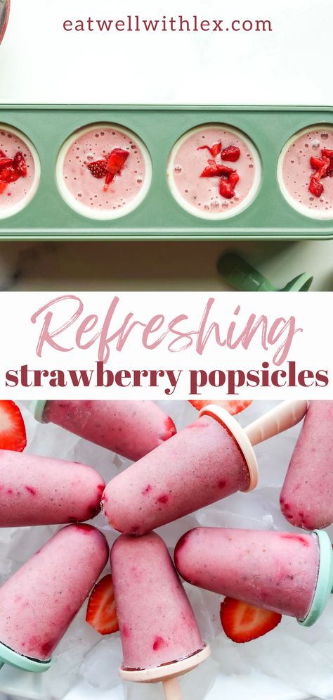 Strawberry Popsicles for Kids | Toddler Snack Idea Strawberry Snacks For Kids, Toddler Popsicle Recipes, Easy Kid Snacks, Toddler Snack Idea, Preschool Meals, Homemade Strawberry Popsicles, Kid Snack Ideas, Homemade Toddler Snacks, Snacks After School