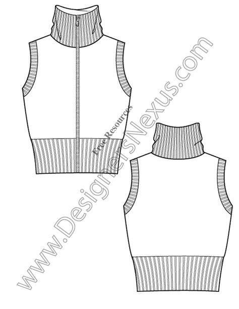 V7 Ladies Sweater Vest Free Illustrator Flat Sketch Template - free download of this Adobe Illustrator fashion flat sketch template + More fashion technical drawing templates at www.designersnexus.com! #flatsketches #sweater #fashiondesign #fashiontemplates #vector #fashionsketchs Knit Sweater Technical Drawing, Knit Technical Drawing, Knitwear Technical Drawing, Zipper Flat Sketch, Sweater Flat Sketch, Vest Technical Drawing, Sweater Technical Drawing, Vest Sketch, Turtleneck Drawing