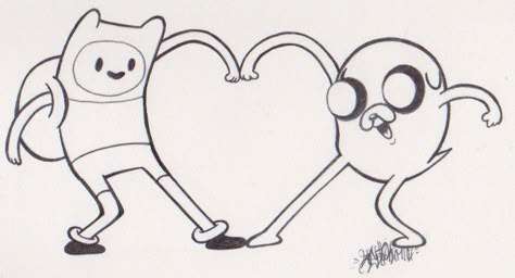 Finn & Jake Fin And Jake Drawings, Jake And Finn Drawing, Adventure Time Couple Drawing, Finn And Jake Drawings, Finn And Jake Matching Tattoo, Jake Adventure Time Drawing, Jake The Dog Fanart, Finn And Jake Tattoo, Fin Y Jake