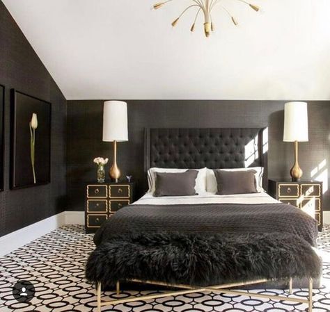 Bedroom Black Glam Bedroom Ideas, Black And Gold Bedroom, Luxe Bedding, Black Gold Bedroom, Black And White Bedroom, Gold Bedroom Decor, Canopy Bedroom, Black Bedroom Furniture, Luxury Bedroom Design