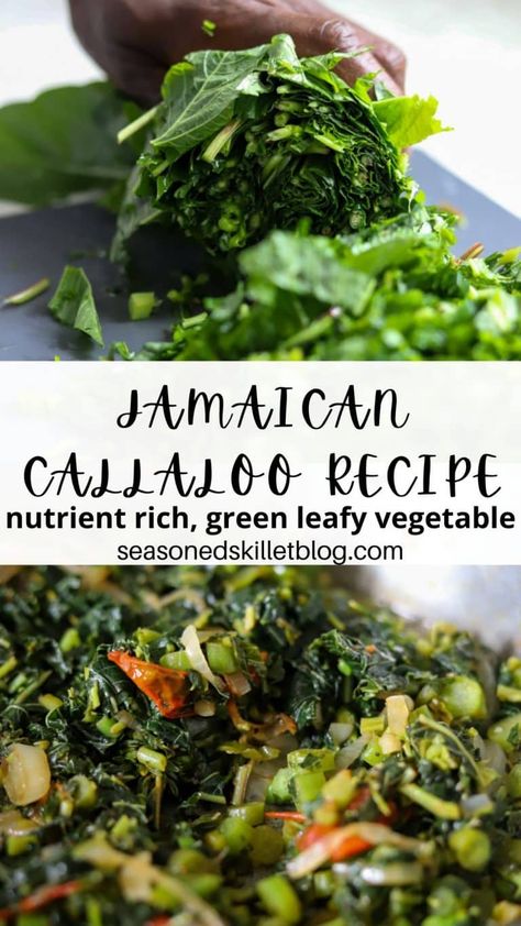 Jamaican Callaloo Recipe, African Spinach, Callaloo Recipe, Vegan Jamaican, Jamaican Breakfast, Jamaican Dishes, Scotch Bonnet Pepper, Scotch Bonnet, Vegan Sides