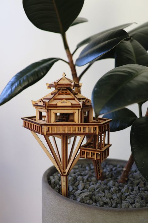 Created by Australia-based British designer Lars Wijers, Tiny Treehouses feature multiple configurations, from an ornate gazebo to a multi-roofed structure resembling tropical architecture. Small Led Lights, Tropical Architecture, Model Tree, Colossal Art, Modern Crafts, Miniature Houses, Model Kits, House Made, Little Houses