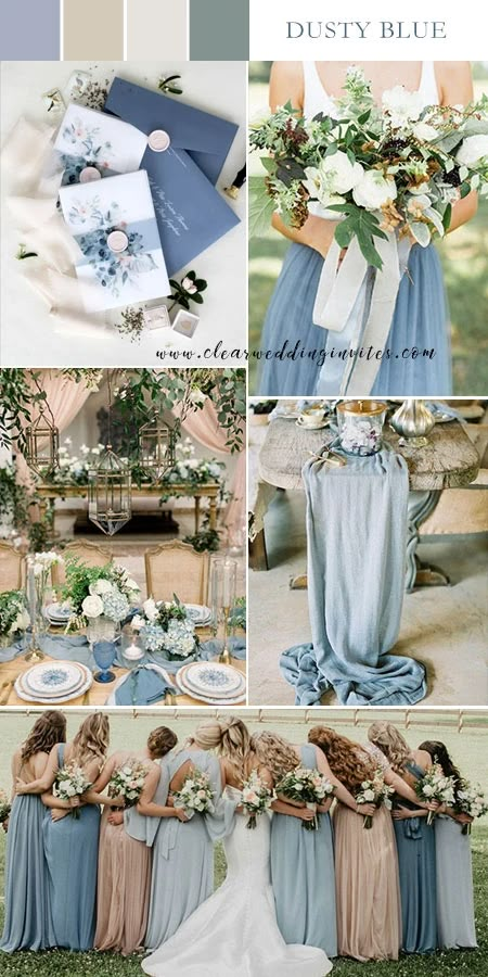 Dusty Blue Coordinating Colors, Light Blue White And Tan Wedding, Powder Blue Boho Wedding, Beige Blue Wedding Theme, Dusty Blue And Burlap Wedding, Dusty Blue And Sand Wedding, Powder Blue And Champagne Wedding, Dusty Blue And Taupe Wedding, Dusty Blue Vintage Wedding