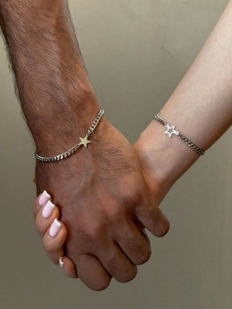 2pcs/Set Minimalist Style Hollow Star Couple Bracelets - Titanium Steel Men Bracelet & Elegant Women Bangle, Birthday Gift, Party/Date Accessory, Valentine's Day Gift For Couples, Mom Silver Fashionable   Copper     Women Fashion Jewelry, size features are:Bust: ,Length: ,Sleeve Length: Star Couple, Bracelet Elegant, Jewerly Beads, Couple Style, Bracelet Couple, Jewerly Making, Titanium Bracelet, Men Bracelet, Pattern Ring