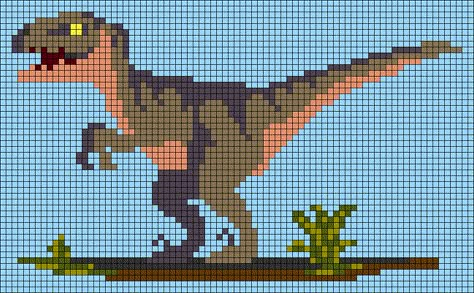 Pixel Art Dinosaur, Knitting Patterns Free Dog, Velociraptor Dinosaur, Easy Pixel Art, Pixel Art Grid, Tapestry Crochet Patterns, Plastic Canvas Patterns Free, Minecraft Pixel Art, Fingerless Gloves Knitted