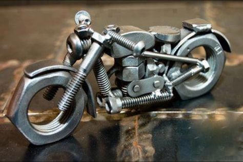 Nuts and bolts bike. Metal Motorcycle, Motorbike Art, Metal Figurines, Welding And Fabrication, Welding Art Projects, Metal Welding, Sculpture Metal, Steel Art, Metal Art Welded