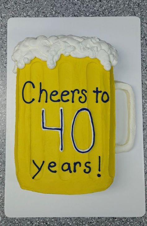 Cheers To 40 Years Cake, 9x13 Cake, 40th Birthday Cupcakes, 21 Cake, Birthday Cake Cupcakes, Beer Mug Cake, Cheers To 40 Years, Donut Ideas, Bd Cake