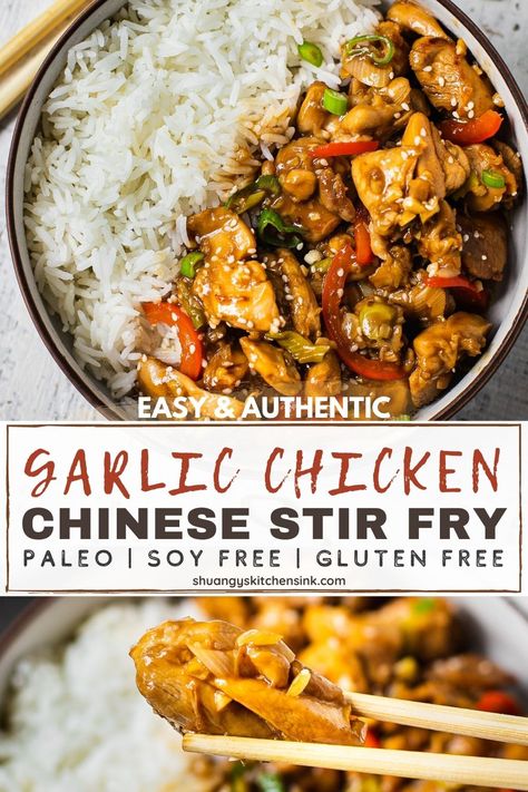 Garlic Chicken Chinese Recipes, Asian Garlic Chicken Recipes, Chinese Meal Prep Healthy, Whole 30 Chicken Stir Fry, Soy Free Chinese Food Recipes, Chicken In Garlic Sauce Chinese, Chinese Garlic Chicken Recipes, Better Than Take Out, Low Sodium Chinese Food Recipes