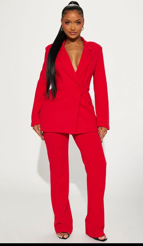 Red Suit For Woman, Fashion Nova Suits, Red Power Suit Women, Red Skirt Suit, Red Pant Suit For Women, Female Pant Suit, Women’s Suits, Red Suits For Women, Black Women In Suits