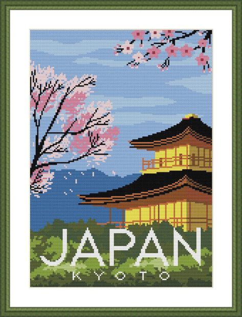 Cross Stitch Pattern Japan Kyoto. Retro Travel Poster. Counted Cross Stitch Chart. Art Landscape. Scenic view. Sakura. PDF Instant Download. - Etsy カナダ Emoji Drawings, Japan Kyoto, Retro Travel Poster, Scenic View, Art Landscape, Cross Stitch Chart, Vintage Travel Posters, Scenic Views, Vintage Travel