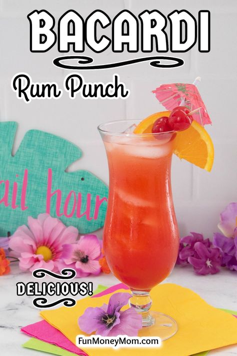 Carnival Rum Punch Recipe, Cocktails With Bacardi Rum, Rum Punch Recipes Carribean, Bacardi Rum Drinks, Drinks With Bacardi Rum, Orange Alcoholic Drinks, Jamaican Rum Punch Recipes, Tropical Rum Punch, Rum And Orange Juice