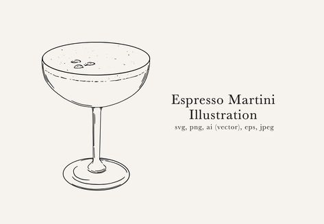 Expresso Martini Tattoo, Espresso Martini Tattoo Fine Line, Espresso Martini Sketch, Espresso Martini Illustration, Espresso Martini Drawing, Espresso Martini Tattoo, Martini Drawing, Espresso Illustration, Cocktail Tattoo